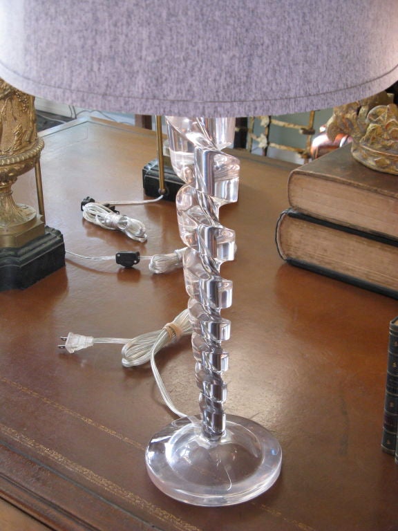 Pair of Twisted Barley Acrylic Lamps with Silk Shades