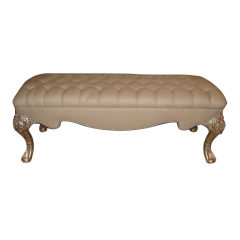 Vintage Carved Silver Gilt Linen Bench with Claw & Ball Feet