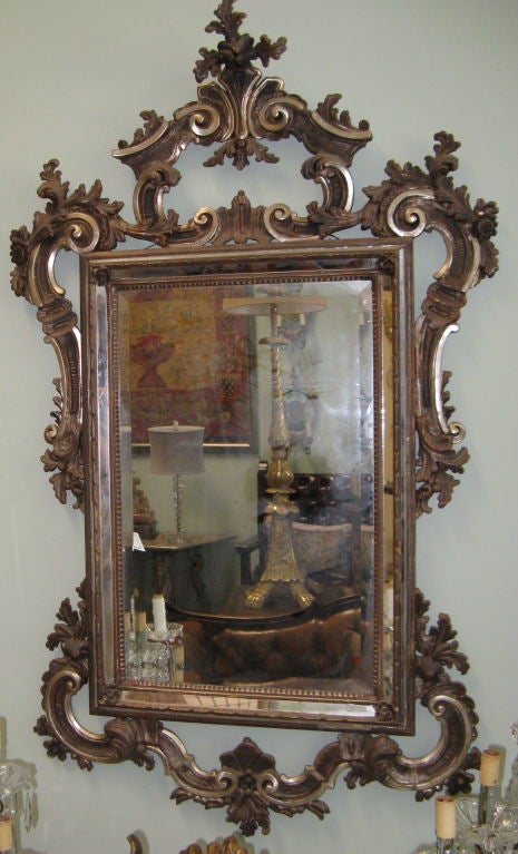 Painted & Silver Gilt Carved Italian Mirror C. 1900's