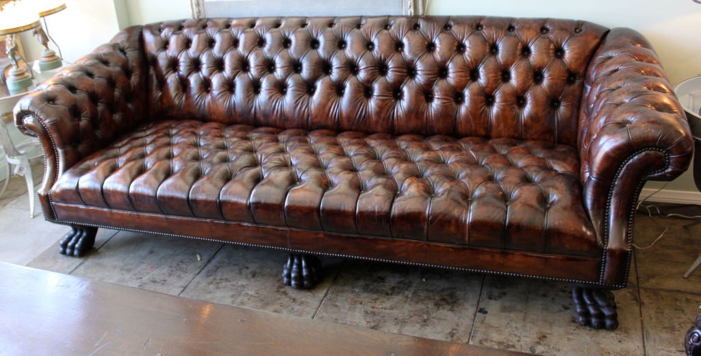 American Grand Scaled  Lion Paw Leather Tufted Sofa