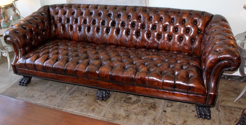 Grand Scaled  Lion Paw Leather Tufted Sofa 1