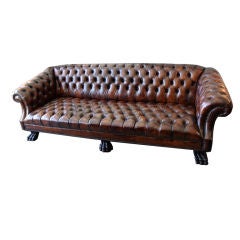 Grand Scaled  Lion Paw Leather Tufted Sofa