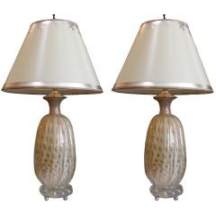 Pair of Vintage Murano Glass Lamps with Custom Parchment Shades