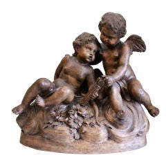 French Terra Cotta Statue of Cherubs C. 1920