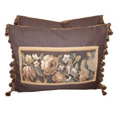 Pair of 19th C. Floral Tapestry Pillows with Ball Fringe