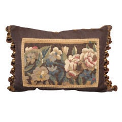 19th C. French Tapestry Pillow with Ball Fringe