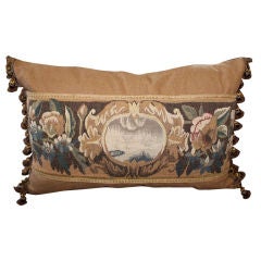 19th C. French Tapestry Pillow with Ball Fringe