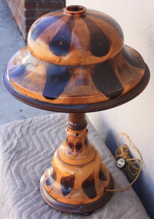 Incredible turned wood table lamp in great condition.