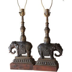 Asian Bronze Elephant Table Lamps