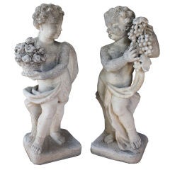Pair of  Limestone Carved Statues