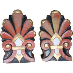 Large Pair of Polychrome Deco Roof Tiles