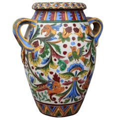 Large Italian Glazed Oil Jar In Stand