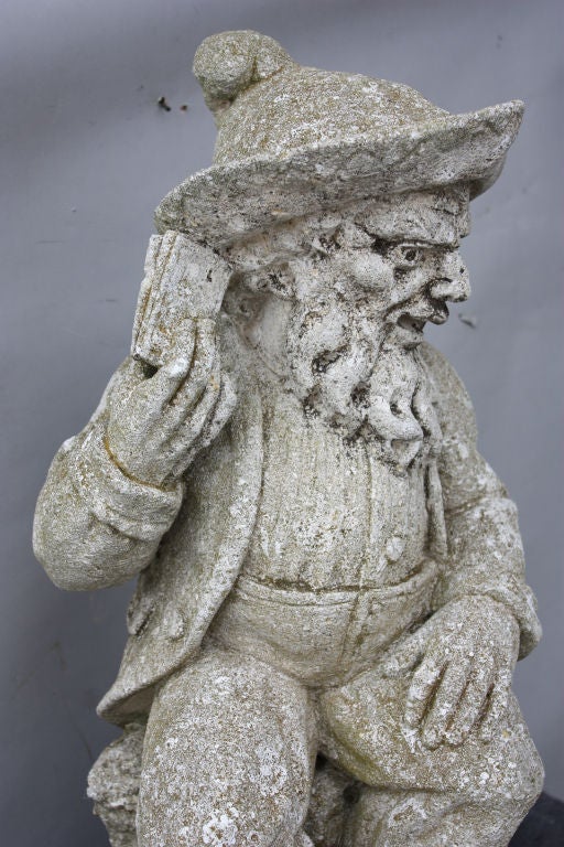 Detailed Carved Stone Garden Gnome In Good Condition In Pasadena, CA