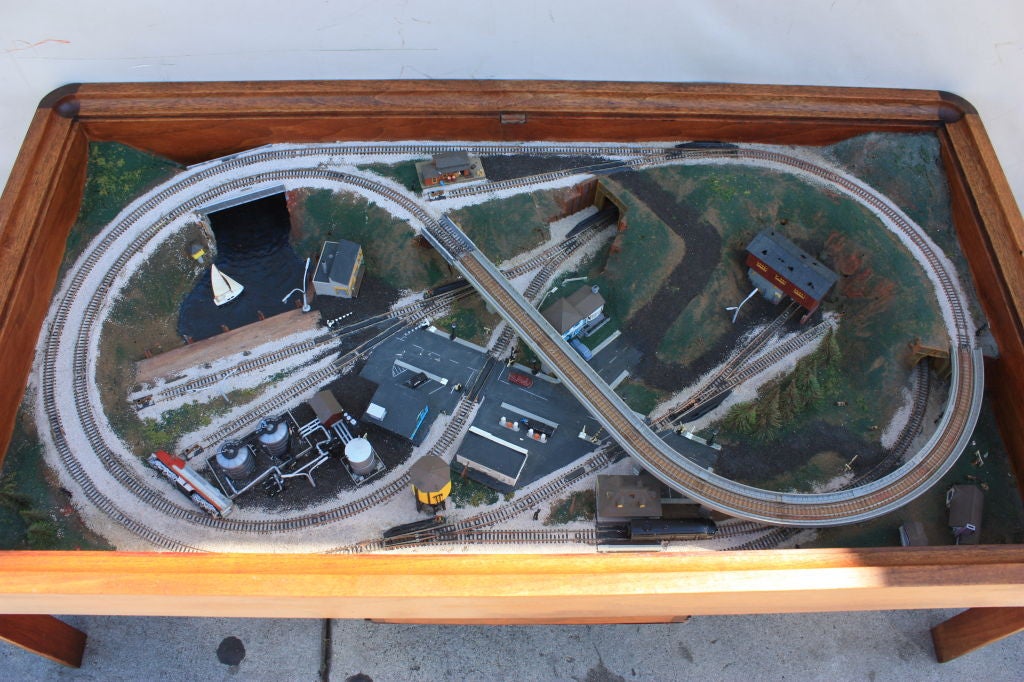 American Unique coffee table with built in train set.