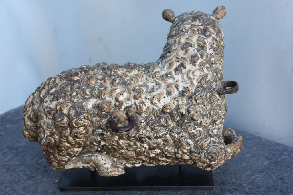 Wonderful Mounted Italian Crech Sheep Carving