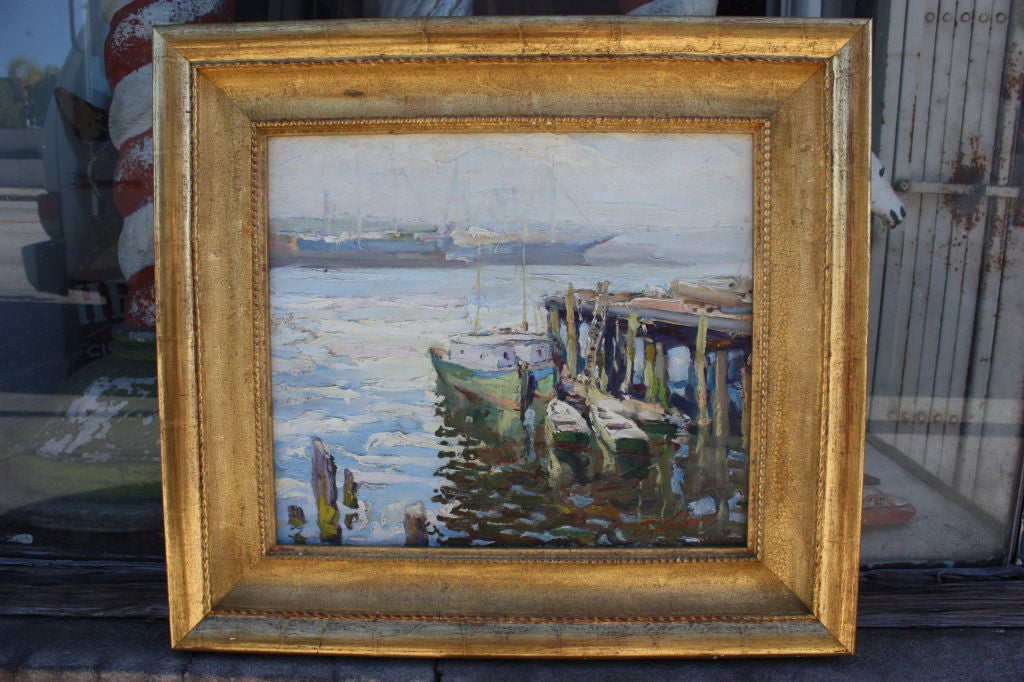 Great Plein Aire Harbor Painting by  Edgar Forkner