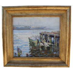 Great Plein Aire Harbor Painting by  Edgar Forkner