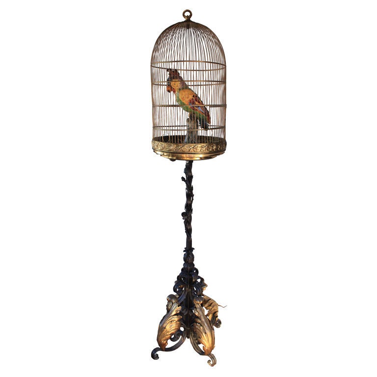 Birdcage On Heavy Wrought IronStand For Sale