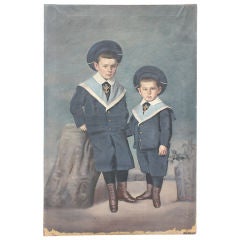 Large Portrait Painting of Two Boys in Sailor Suits