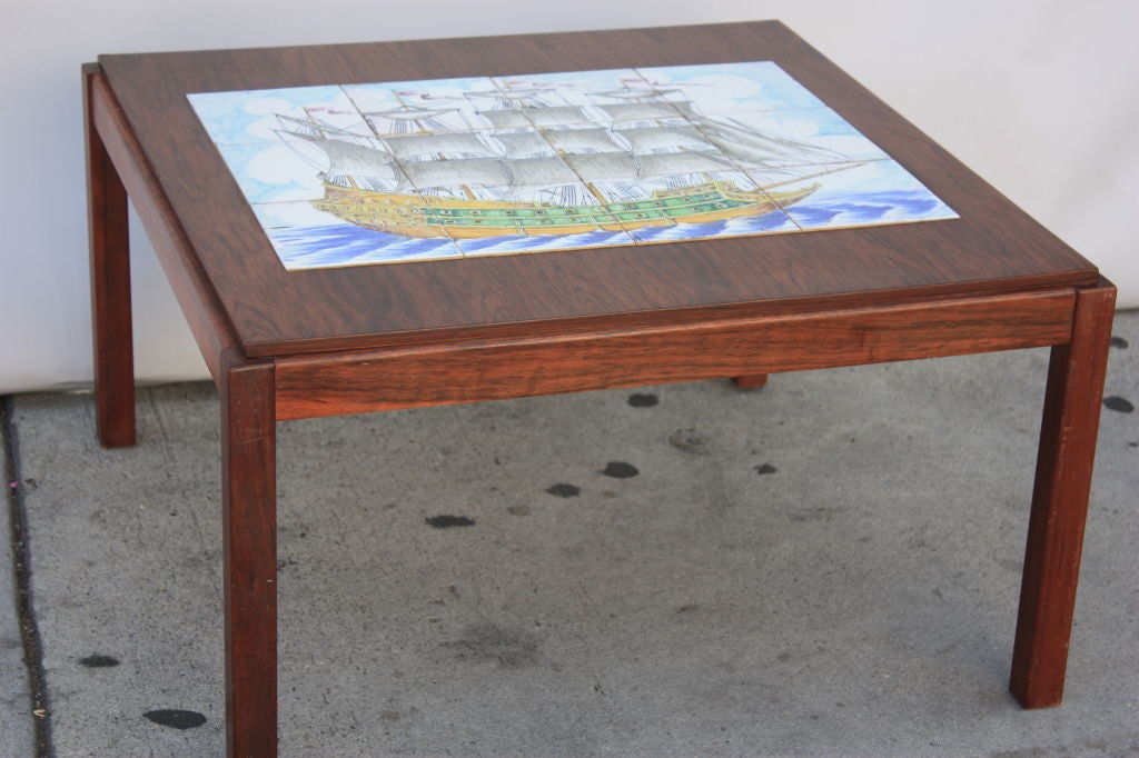 Modern Rosewood and Tile Table