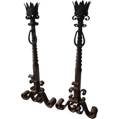 Ornate Hand-Forged Fireplace Andirons