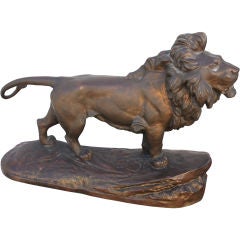 French Signed Bronze Standing Lion