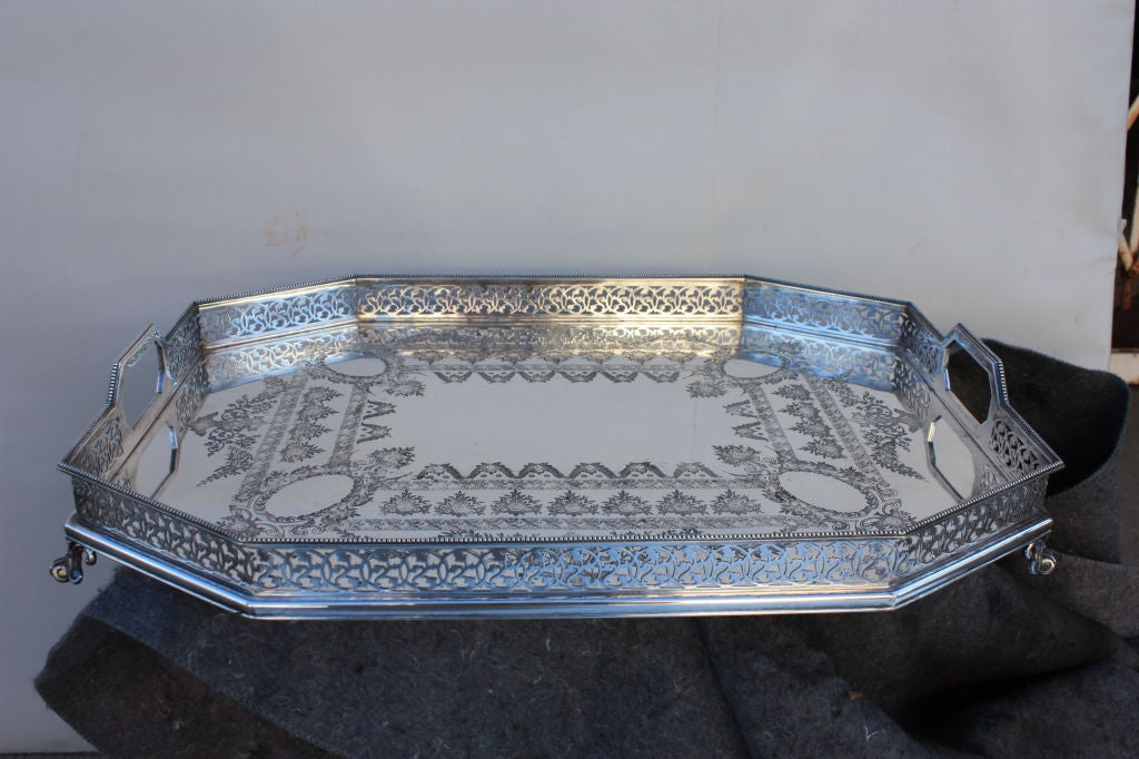 Monumental Adamesque Silver Plated Gallery Footed Serving Tray
