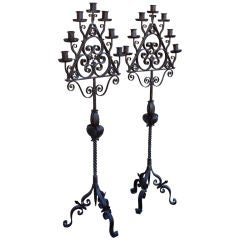 Stately Pair of Wrought Iron Floor Torchieres