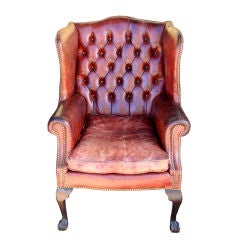 Great Old  Red Leather Wing Back Chair