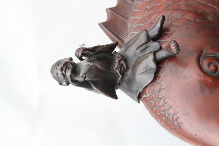 Meiji Bronze Koi with Figure