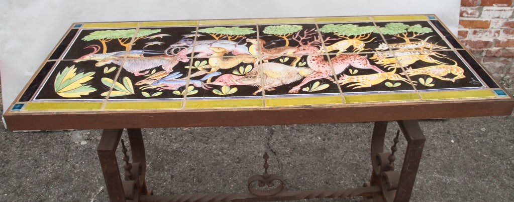 Glorious vintage Italian Tile table with Hunt Scene