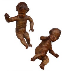 Unique Baroque Pair of Carved Italian Putti
