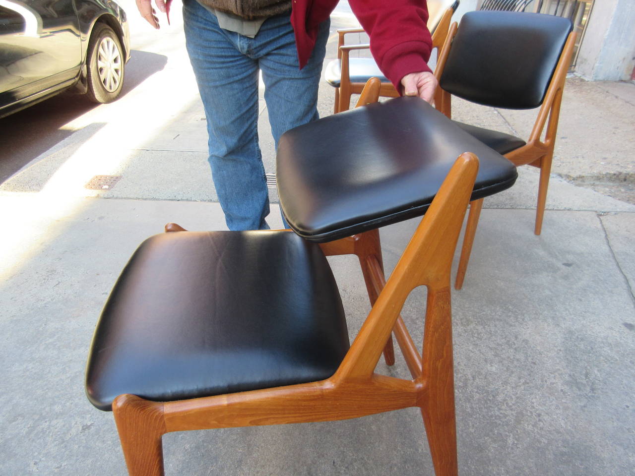 Mid-Century Modern Set of Teak and Leather Arne Vodder Dining Chairs