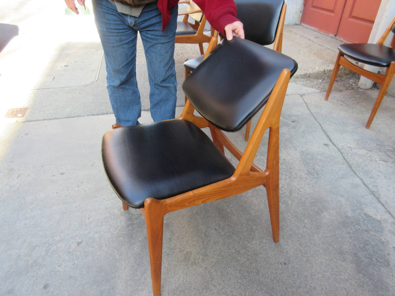 Danish Set of Teak and Leather Arne Vodder Dining Chairs