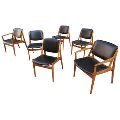 Set of Teak and Leather Arne Vodder Dining Chairs