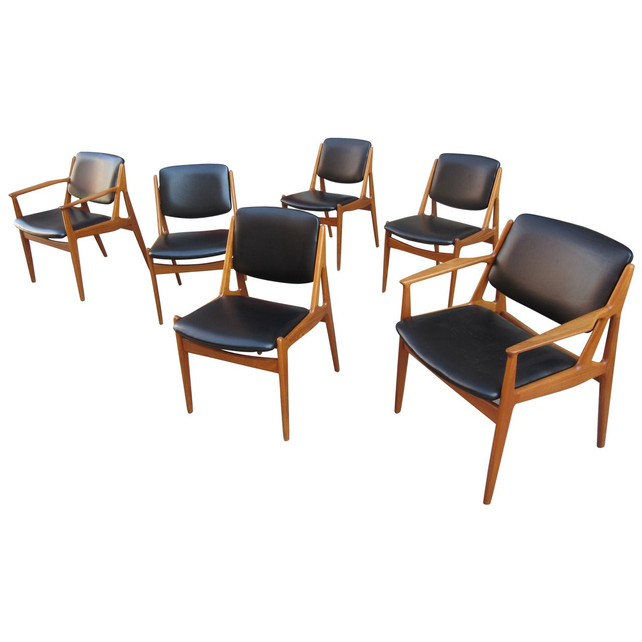 Set of Teak and Leather Arne Vodder Dining Chairs