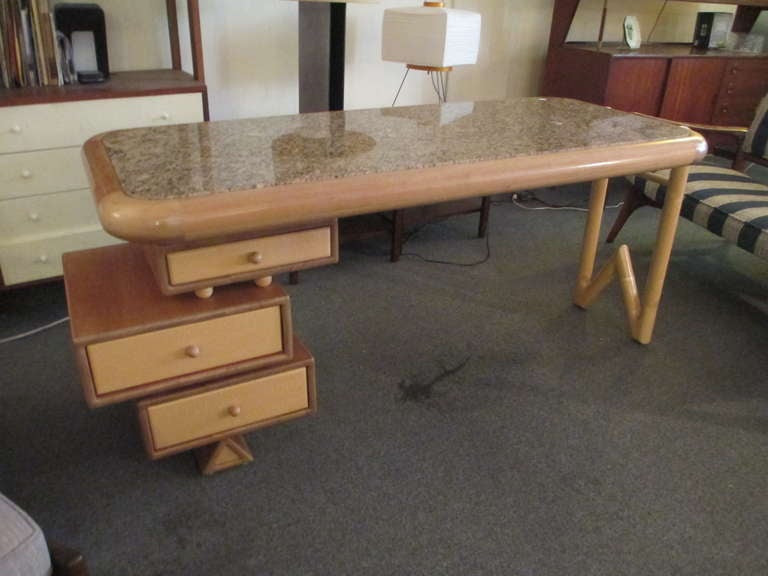 1990's Solid Maple/ Walnut  Desk with Granite insert