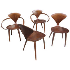 Norman Cherner Pair of Armchairs in Walnut