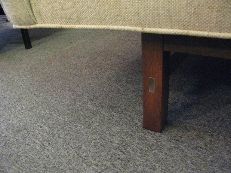 Upholstery Mid-Century Low Back Sofa with brass stretchers