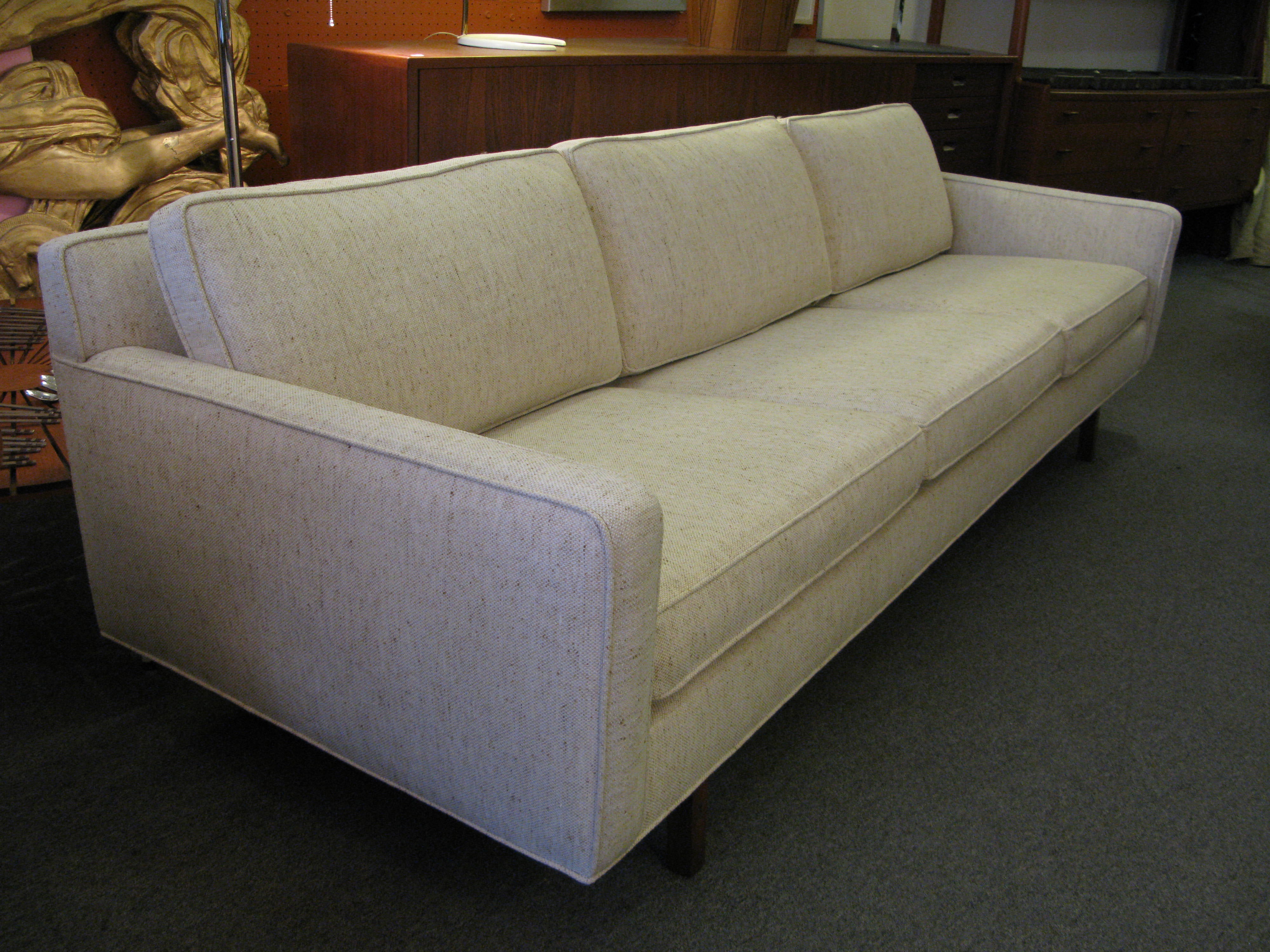 Mid-Century Low Back Sofa with brass stretchers