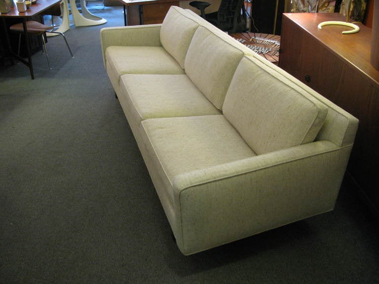 Unknown Mid-Century Low Back Sofa with brass stretchers