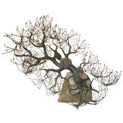 Curtis Jere Bronze Tree with Bird and Nest on Quartz