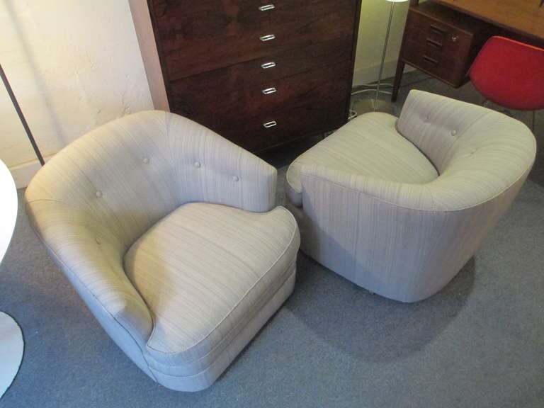 Mid-Century Modern Pair Swivel Barrel Chairs