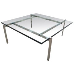 Poul Kjaerholm PK61 glass and stainless coffee table