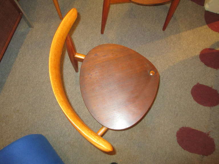 Danish Hans Wegner for Fritz Hansen Three Legged Table and SIx Stacking Chairs