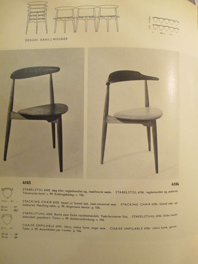 Mid-20th Century Hans Wegner for Fritz Hansen Three Legged Table and SIx Stacking Chairs
