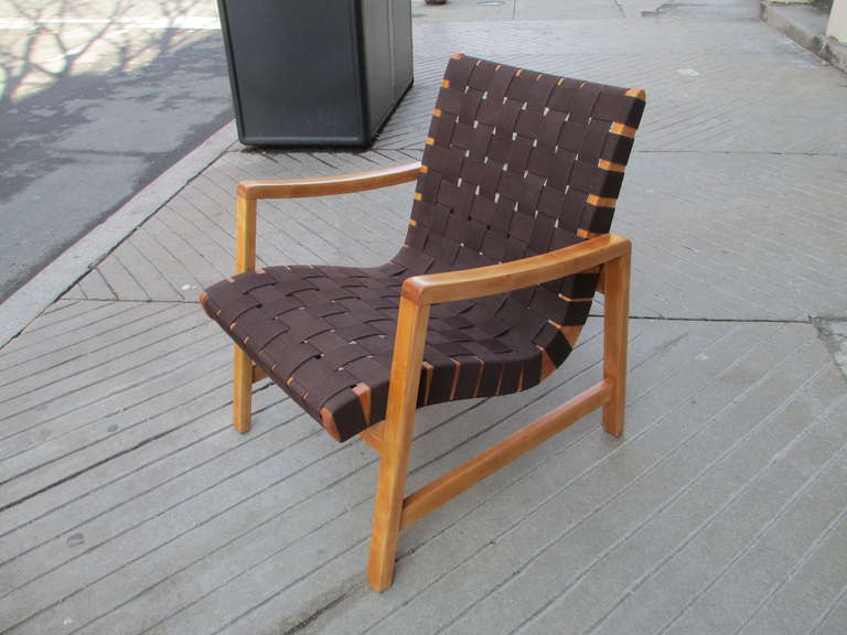 Mid-Century Modern Jens Risom 625W Strapped Armed Chair for Knoll Associates