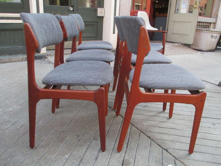 Mid-20th Century Danish Teak Set of Dining Chairs in Knoll Fabric by Erik Buch