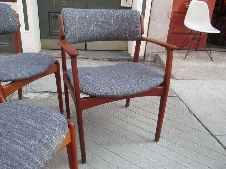 Danish Teak Set of Dining Chairs in Knoll Fabric by Erik Buch 3