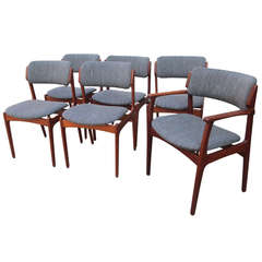 Danish Teak Set of Dining Chairs in Knoll Fabric by Erik Buch